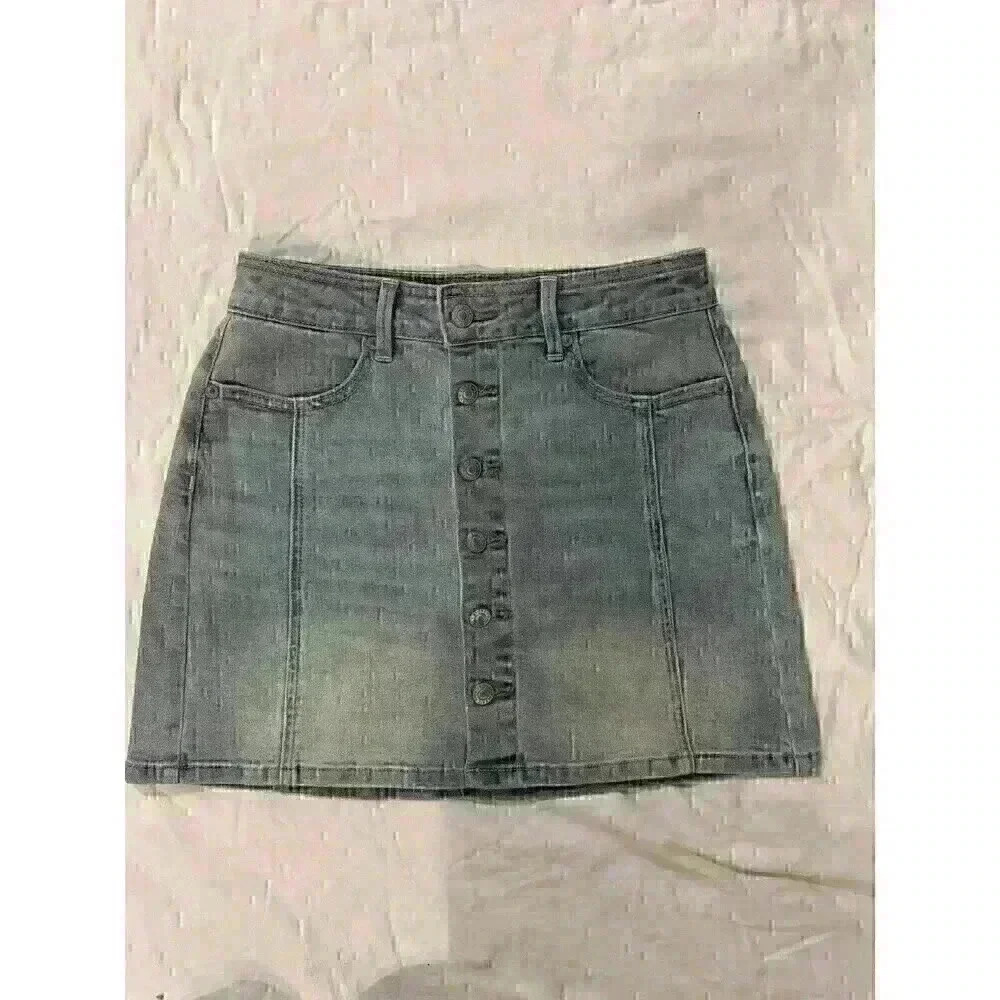 American Eagle Skirt Size 0 Short Jean‎ Button Up Front Denim Stretch Preppy y2k